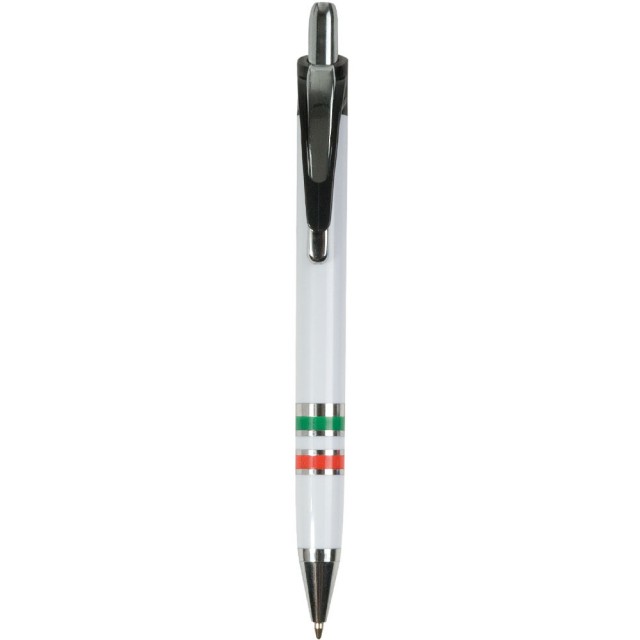 Penna a sfera, in plastica ABS, con bandiera tricolore (Italia, Francia, Spagna) - refill jumbo