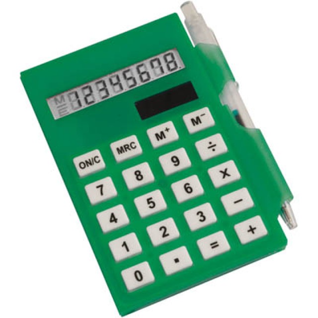 Calcolatrice a 8 cifre, con bloc notes e penna