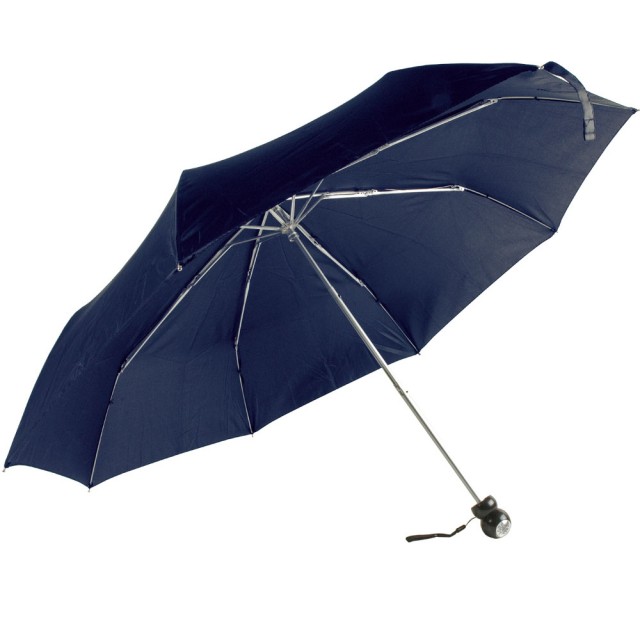 Mini ombrello manuale, con torcia a 9 LED nel manico, inserito in guaina