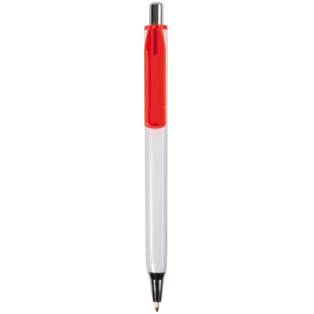 Penna a scatto bianca, con clip trasparente fluo