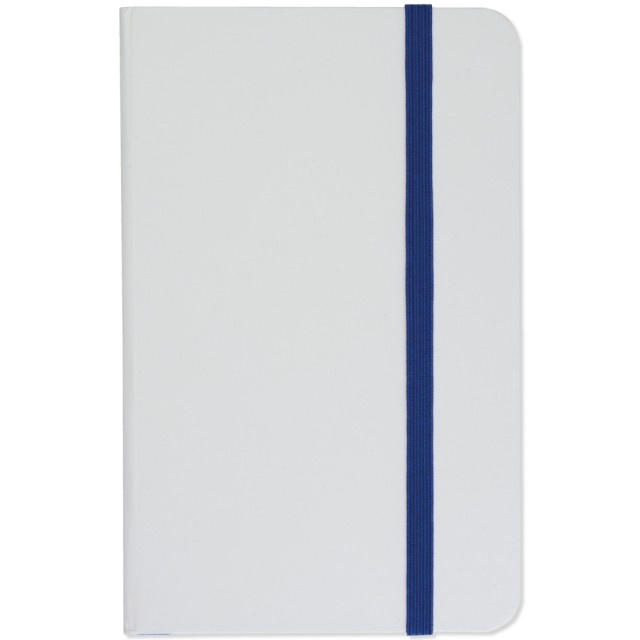 Mini quaderno bianco con elastico colorato, fogli a righe