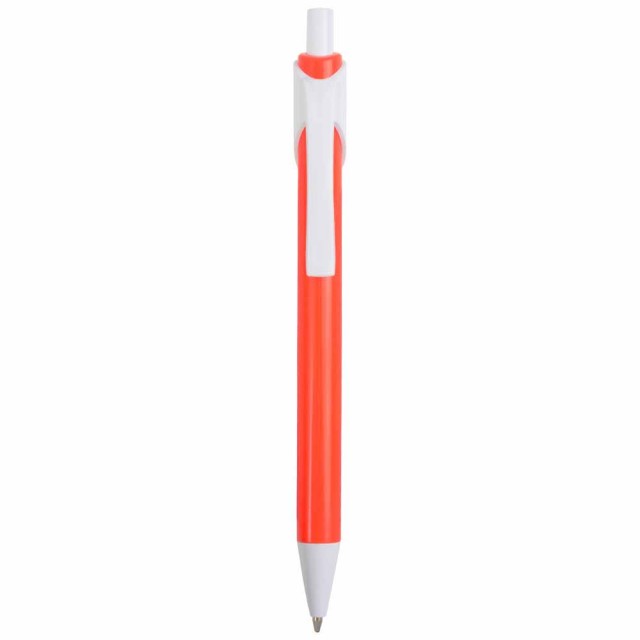 Penna a scatto in plastica, fusto colorato, clip e punta bianche