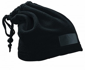 Fascia scalda-collo in pile, trasformabile in cappello con etichetta